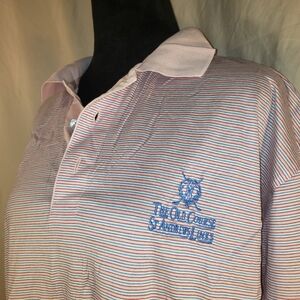 The Old Course At St. Andrews Men's Polo Shirt - Pink and Blue Stripes - L
